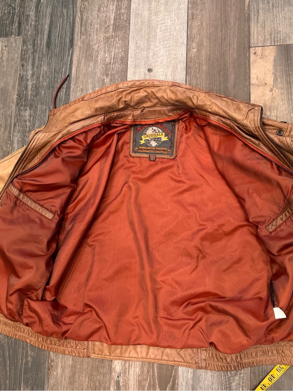 Adventure Bound Distressed Leather Bomber Jacket Brown M Men Vintage - Picture 14 of 15